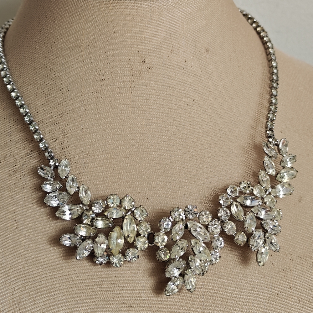 Elegant Signed Sherman Clear Crystals Necklace